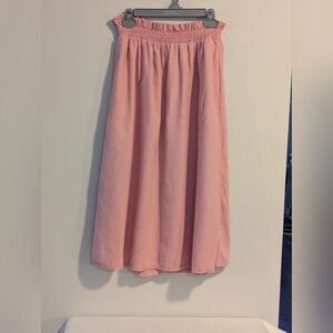 Elegant Pink Women's linen Blend Skirt With Elastic Paper bag Waist. M.